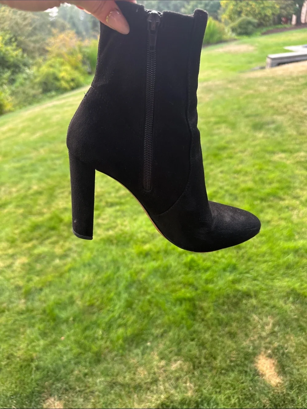 Aldo Black Suede High Block Heel Ankle Boots